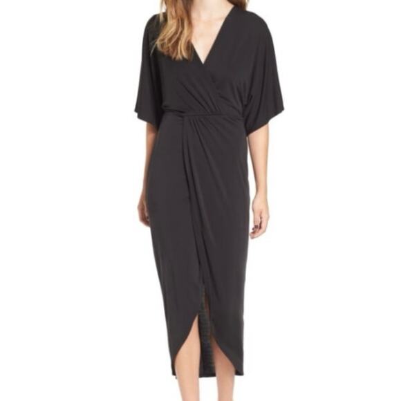 ASTR Black Wrap Front Kimono Dress - L - Picture 1 of 7